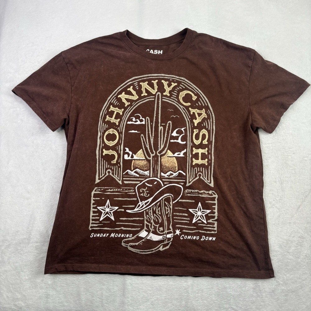 Johnny Cash On Tour I've Been Everywhere Brown Short Sleeve Graphic Shirt Mens L